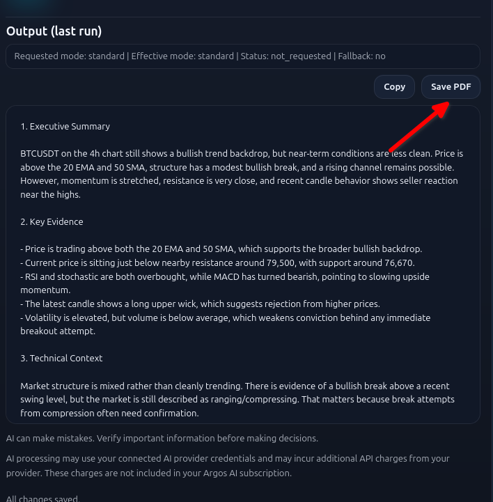 Structured crypto analysis output in Argos AI