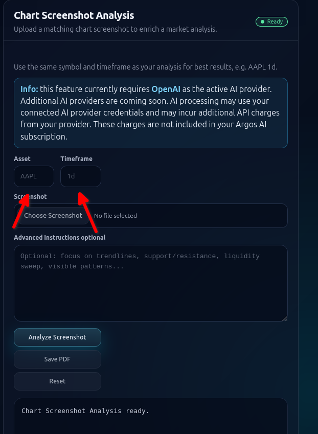 Chart screenshot analysis screen in Argos AI